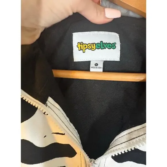 Tipsy Elves Men's Skeleton Hooded Onesie Large Costume Full Zip Pajamas Fleece - Picture 10 of 11